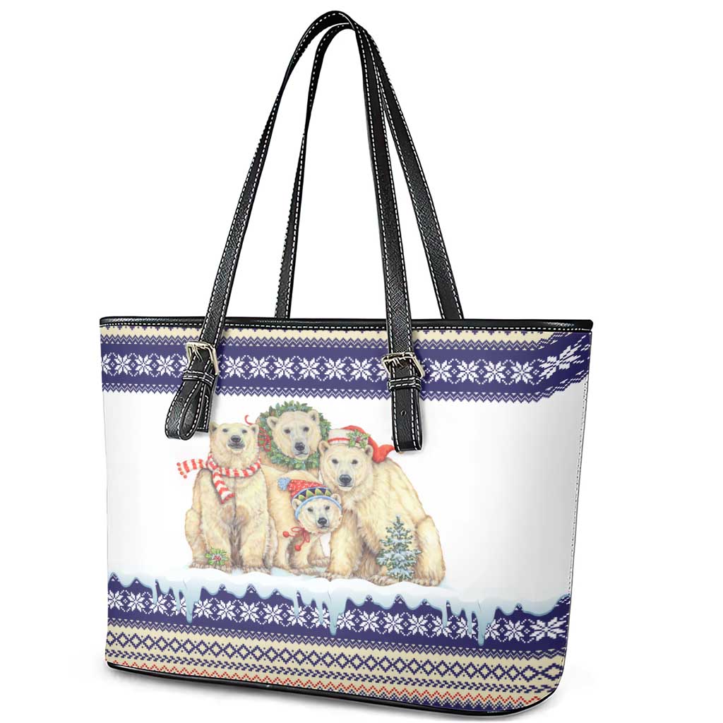 Polar Bears Christma Christmas Leather Tote Bag Xmas Holiday Patterns - Wonder Print Shop