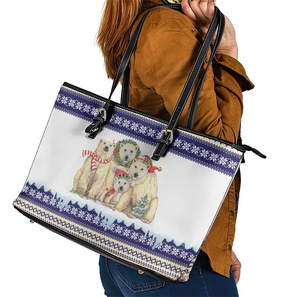 Polar Bears Christma Christmas Leather Tote Bag Xmas Holiday Patterns - Wonder Print Shop