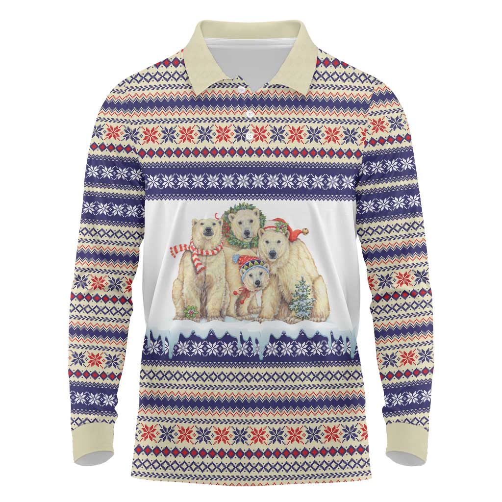 Polar Bears Christma Christmas Long Sleeve Polo Shirt Xmas Holiday Patterns - Wonder Print Shop