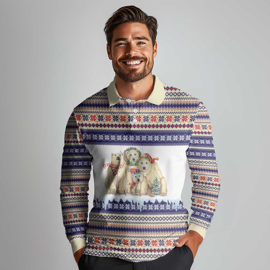 Polar Bears Christma Christmas Long Sleeve Polo Shirt Xmas Holiday Patterns - Wonder Print Shop