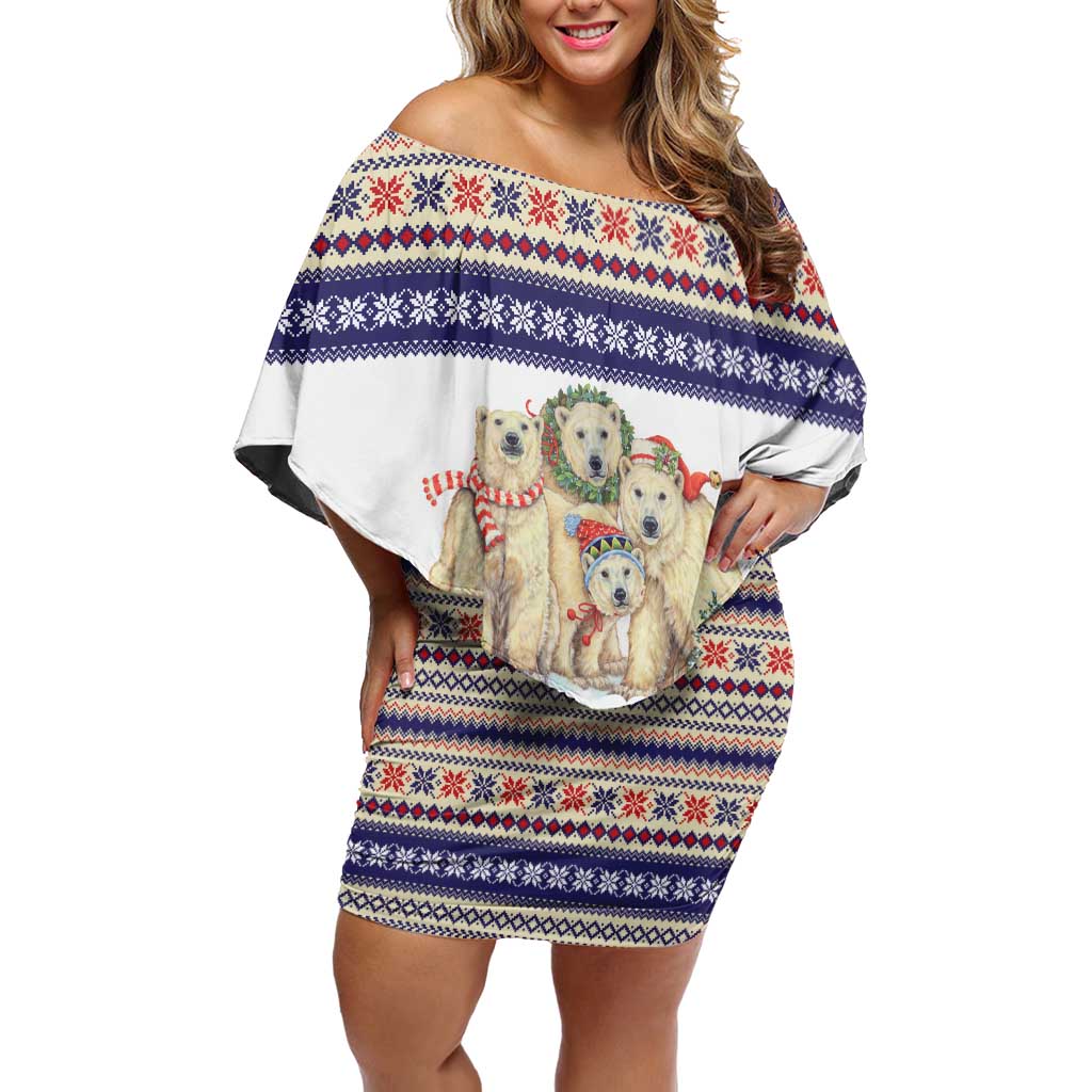 Polar Bears Christma Christmas Off Shoulder Short Dress Xmas Holiday Patterns - Wonder Print Shop