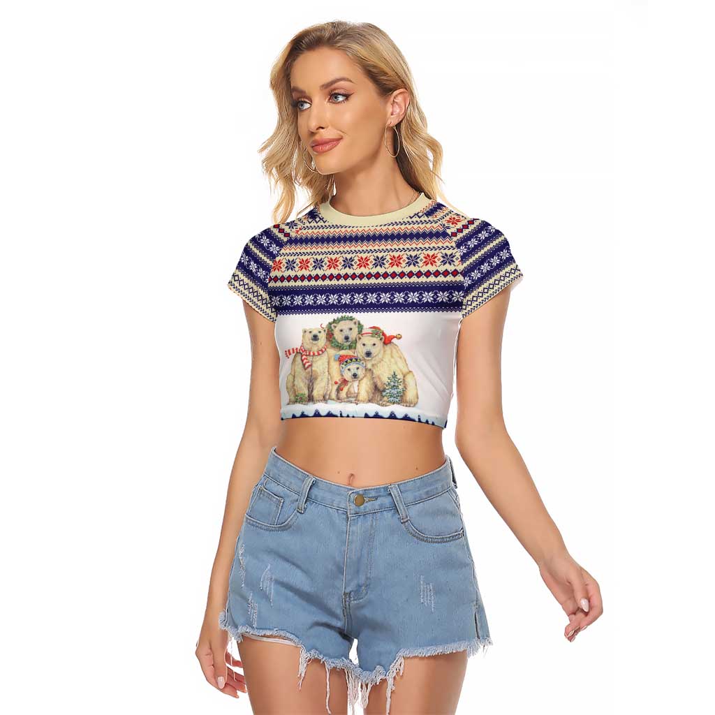Polar Bears Christma Christmas Raglan Cropped T Shirt Xmas Holiday Patterns - Wonder Print Shop