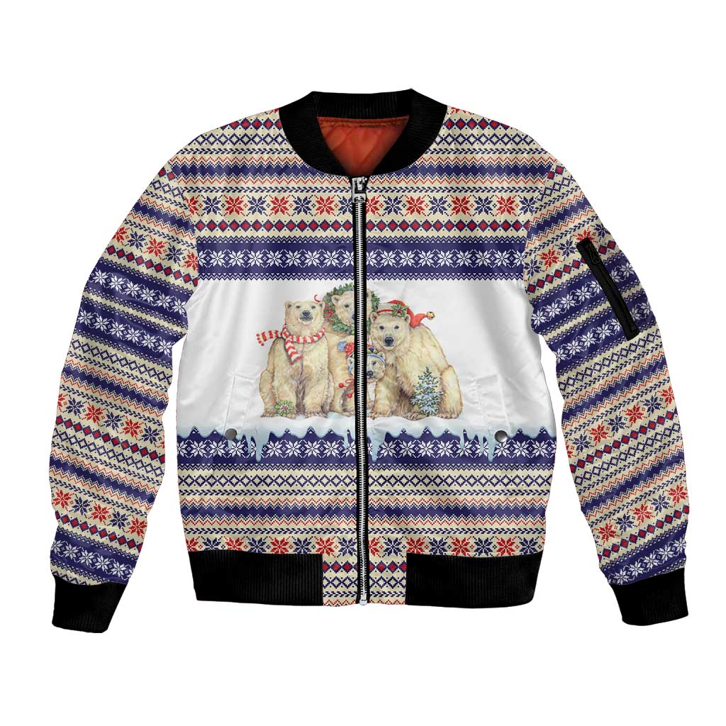 Polar Bears Christma Christmas Sleeve Zip Bomber Jacket Xmas Holiday Patterns - Wonder Print Shop