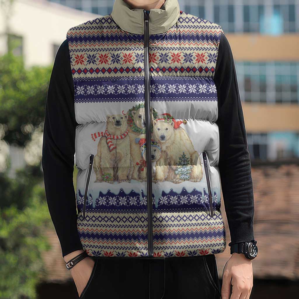 Polar Bears Christma Christmas Sleeveless Puffer Jacket Xmas Holiday Patterns - Wonder Print Shop