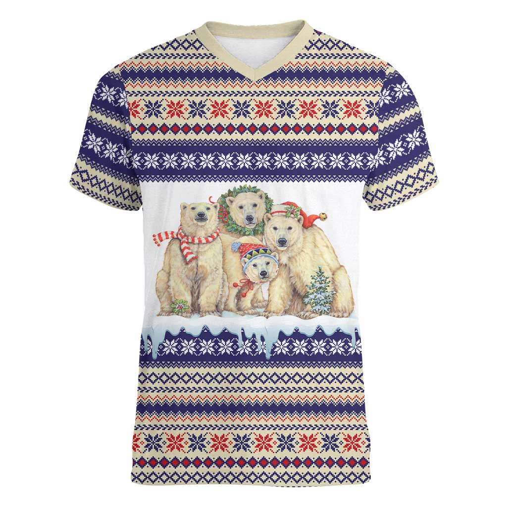 Polar Bears Christma Christmas Women V-Neck T-Shirt Xmas Holiday Patterns - Wonder Print Shop