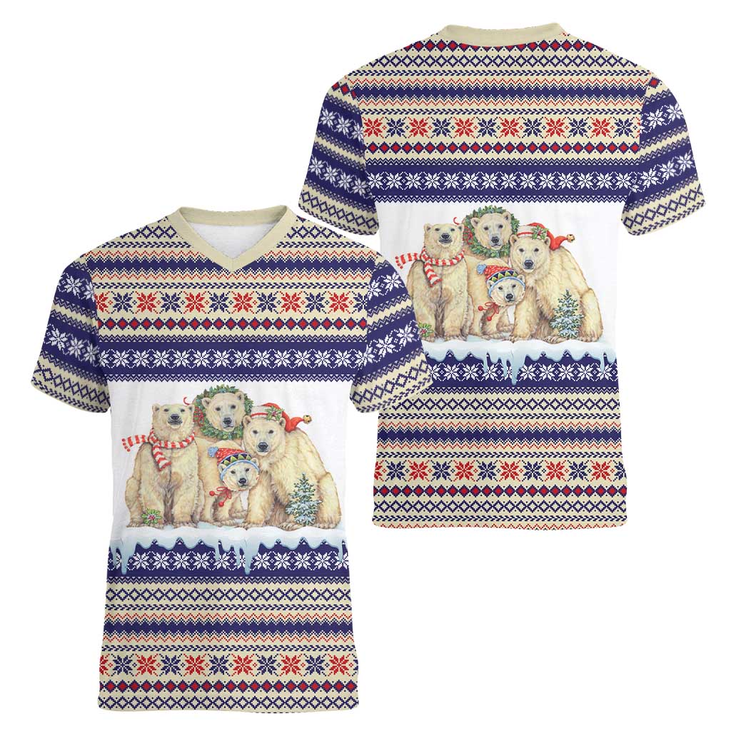 Polar Bears Christma Christmas Women V-Neck T-Shirt Xmas Holiday Patterns - Wonder Print Shop