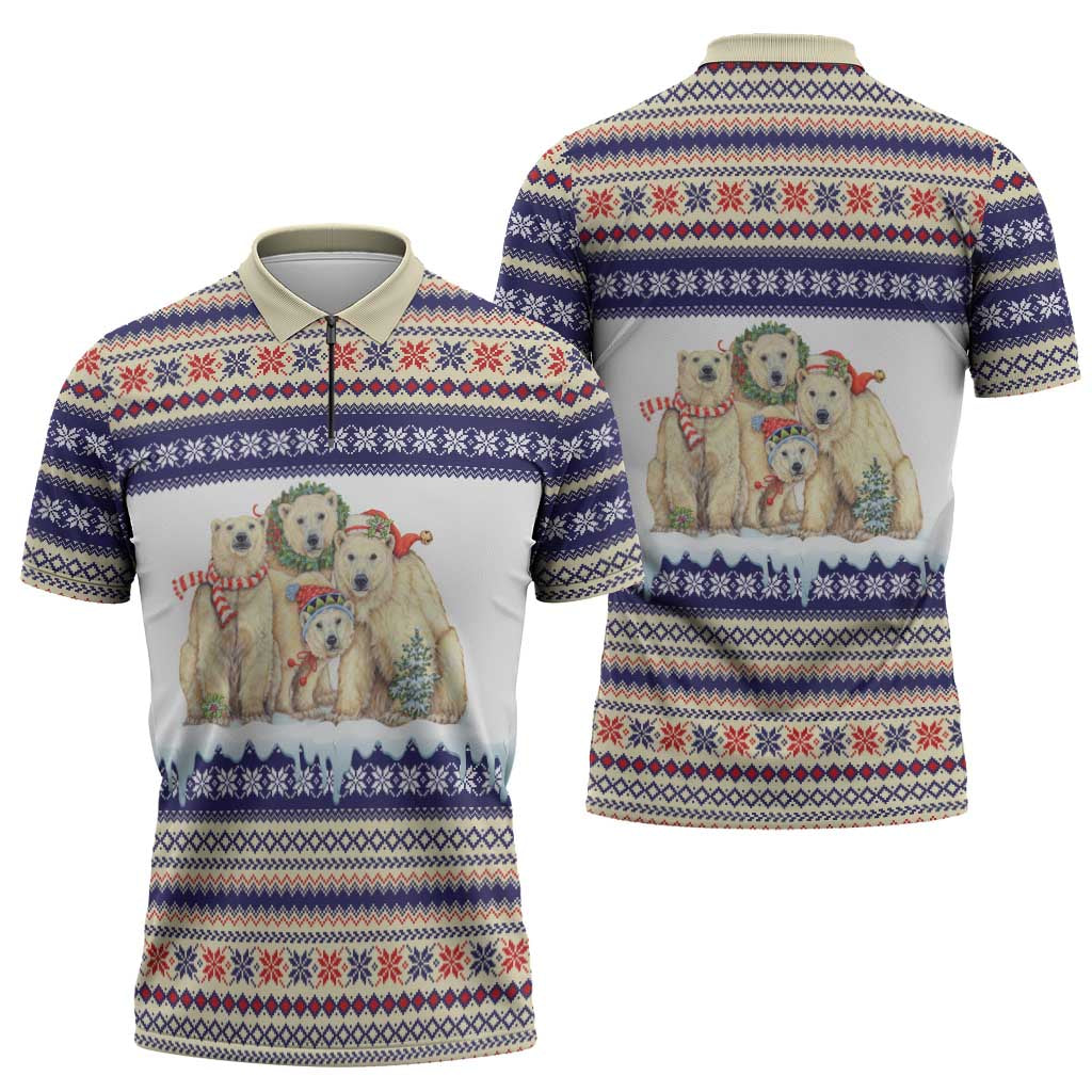Polar Bears Christma Christmas Zipper Polo Shirt Xmas Holiday Patterns - undefined