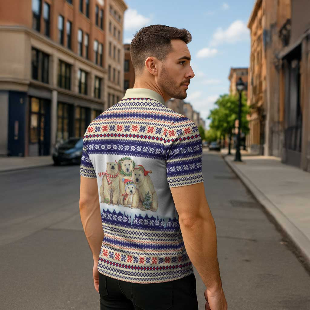 Polar Bears Christma Christmas Zipper Polo Shirt Xmas Holiday Patterns - undefined