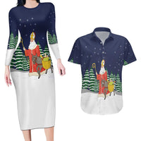 Saint Nicholas Christmas Couples Matching Long Sleeve Bodycon Dress and Hawaiian Shirt Xmas Holiday Patterns - Wonder Print Shop