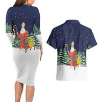 Saint Nicholas Christmas Couples Matching Long Sleeve Bodycon Dress and Hawaiian Shirt Xmas Holiday Patterns - Wonder Print Shop
