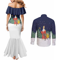 Saint Nicholas Christmas Couples Matching Mermaid Dress and Long Sleeve Button Shirt Xmas Holiday Patterns - Wonder Print Shop