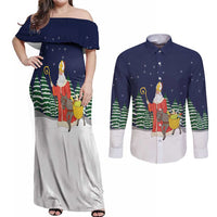 Saint Nicholas Christmas Couples Matching Off Shoulder Maxi Dress and Long Sleeve Button Shirt Xmas Holiday Patterns - Wonder Print Shop