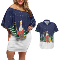 Saint Nicholas Christmas Couples Matching Off Shoulder Short Dress and Hawaiian Shirt Xmas Holiday Patterns - Wonder Print Shop