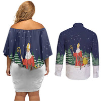 Saint Nicholas Christmas Couples Matching Off Shoulder Short Dress and Long Sleeve Button Shirt Xmas Holiday Patterns - Wonder Print Shop