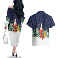 Saint Nicholas Christmas Couples Matching Off The Shoulder Long Sleeve Dress and Hawaiian Shirt Xmas Holiday Patterns - Wonder Print Shop