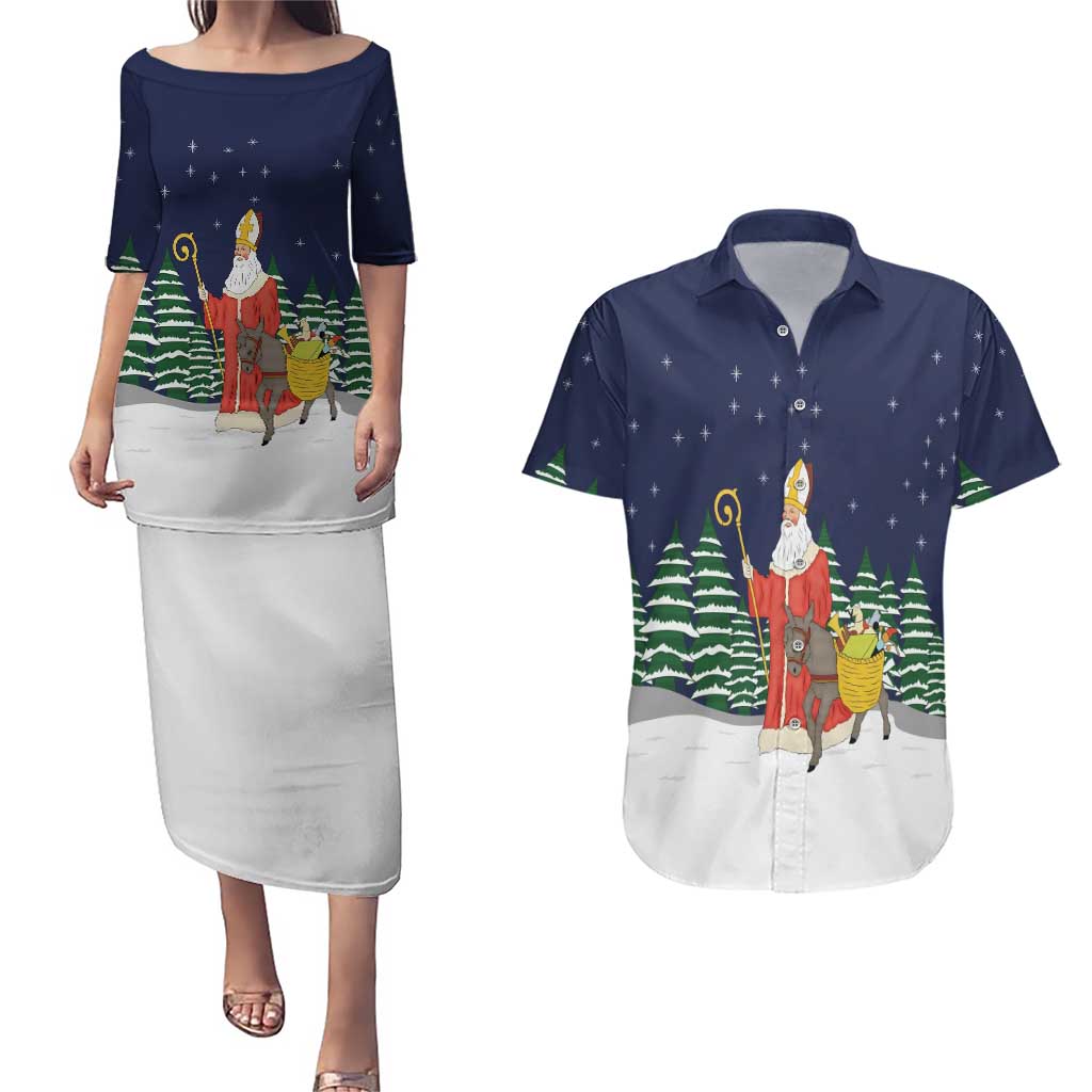 Saint Nicholas Christmas Couples Matching Puletasi and Hawaiian Shirt Xmas Holiday Patterns - Wonder Print Shop
