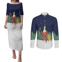 Saint Nicholas Christmas Couples Matching Puletasi and Long Sleeve Button Shirt Xmas Holiday Patterns - Wonder Print Shop