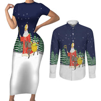 Saint Nicholas Christmas Couples Matching Short Sleeve Bodycon Dress and Long Sleeve Button Shirt Xmas Holiday Patterns - Wonder Print Shop