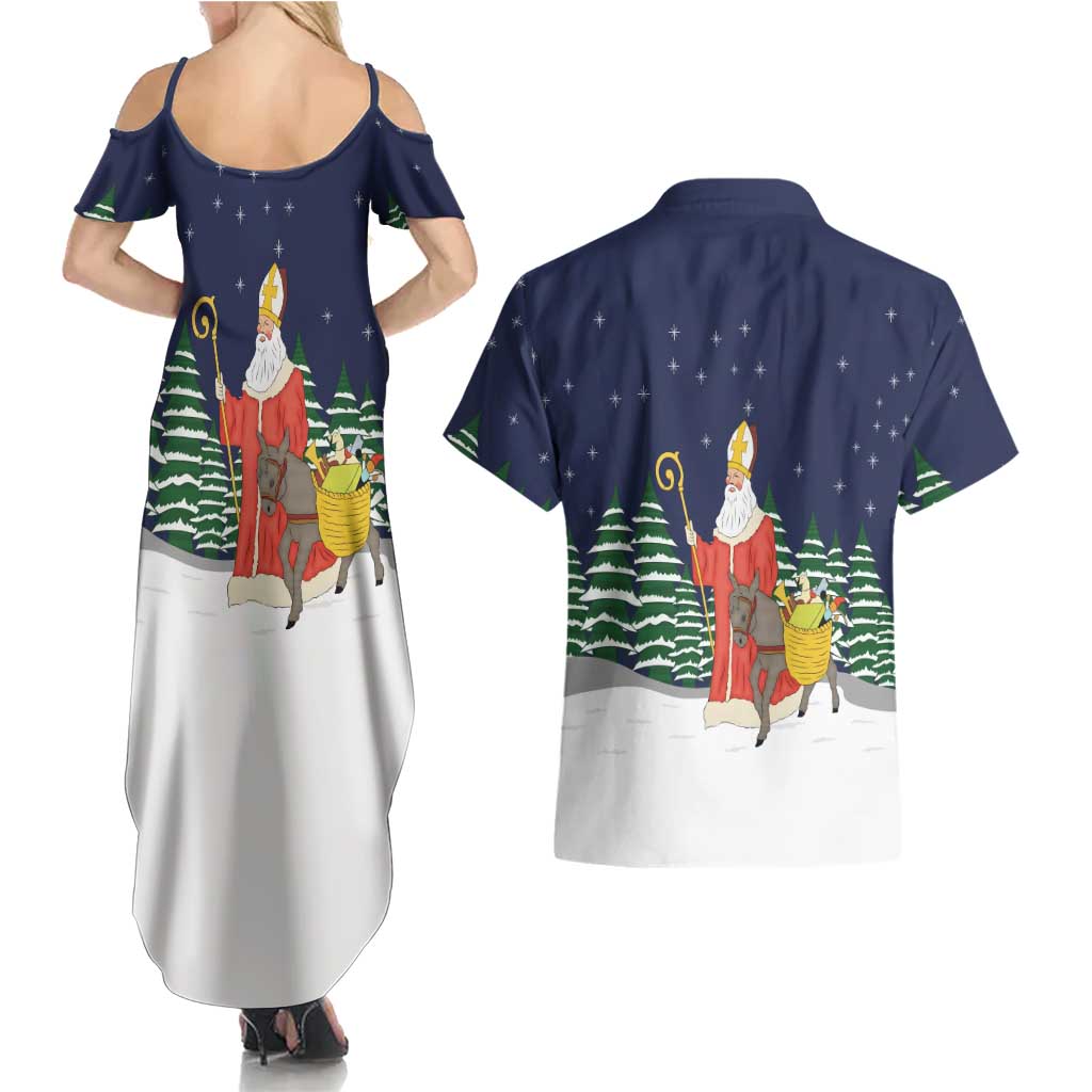 Saint Nicholas Christmas Couples Matching Summer Maxi Dress and Hawaiian Shirt Xmas Holiday Patterns - Wonder Print Shop