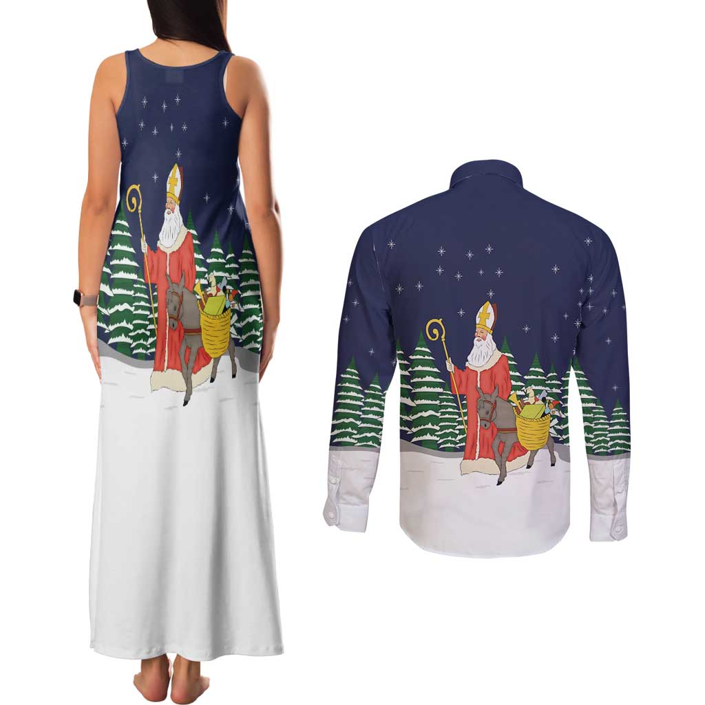 Saint Nicholas Christmas Couples Matching Tank Maxi Dress and Long Sleeve Button Shirt Xmas Holiday Patterns - Wonder Print Shop