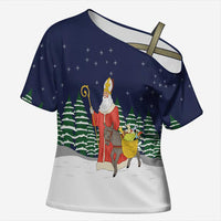 Saint Nicholas Christmas Cross Shoulder Shirt Xmas Holiday Patterns - Wonder Print Shop