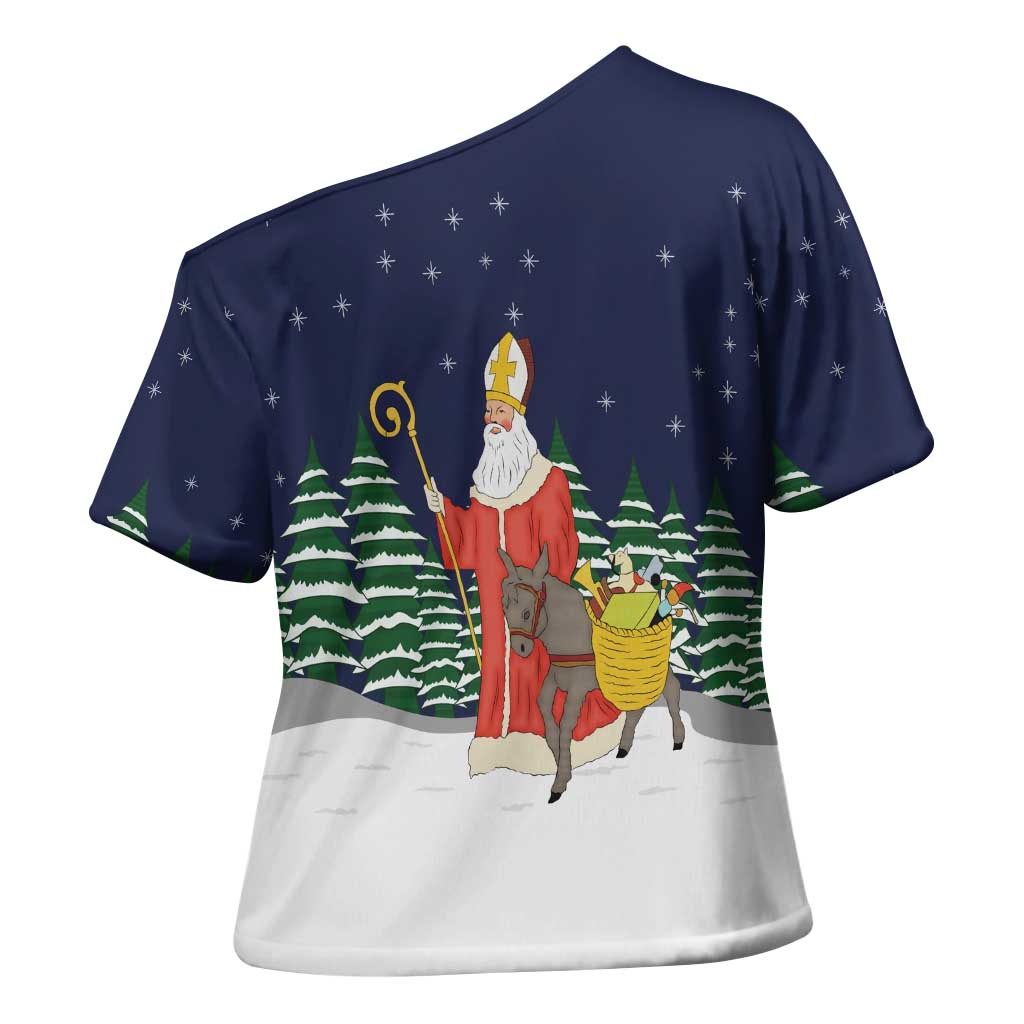Saint Nicholas Christmas Cross Shoulder Shirt Xmas Holiday Patterns - Wonder Print Shop