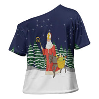 Saint Nicholas Christmas Cross Shoulder Shirt Xmas Holiday Patterns - Wonder Print Shop