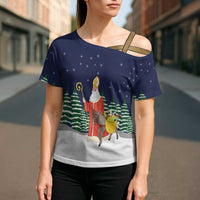 Saint Nicholas Christmas Cross Shoulder Shirt Xmas Holiday Patterns - Wonder Print Shop