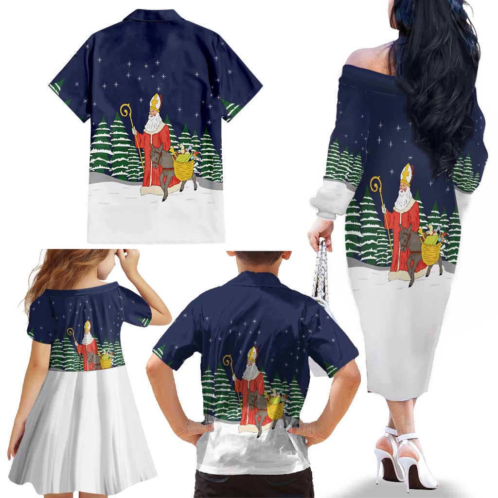 Saint Nicholas Christmas Family Matching Off The Shoulder Long Sleeve Dress and Hawaiian Shirt Xmas Holiday Patterns - Wonder Print Shop