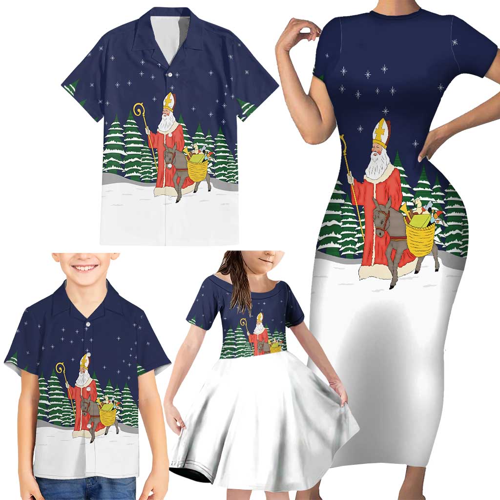 Saint Nicholas Christmas Family Matching Short Sleeve Bodycon Dress and Hawaiian Shirt Xmas Holiday Patterns - Wonder Print Shop