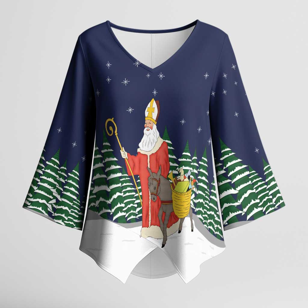 Saint Nicholas Christmas Kimono Sleeve Blouse Xmas Holiday Patterns - Wonder Print Shop