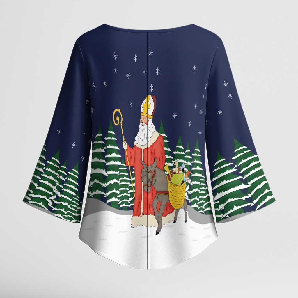 Saint Nicholas Christmas Kimono Sleeve Blouse Xmas Holiday Patterns - Wonder Print Shop
