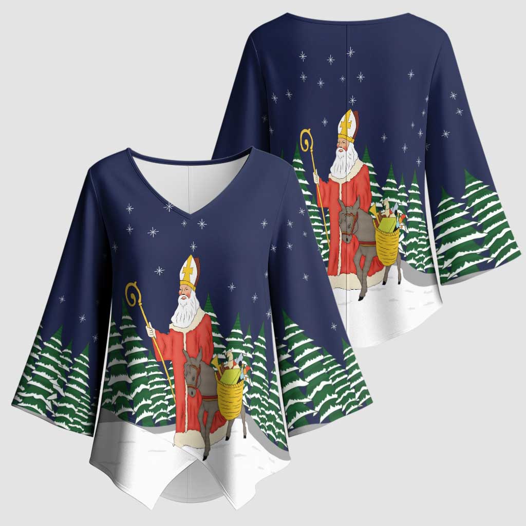 Saint Nicholas Christmas Kimono Sleeve Blouse Xmas Holiday Patterns - Wonder Print Shop