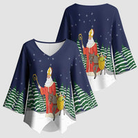 Saint Nicholas Christmas Kimono Sleeve Blouse Xmas Holiday Patterns - Wonder Print Shop