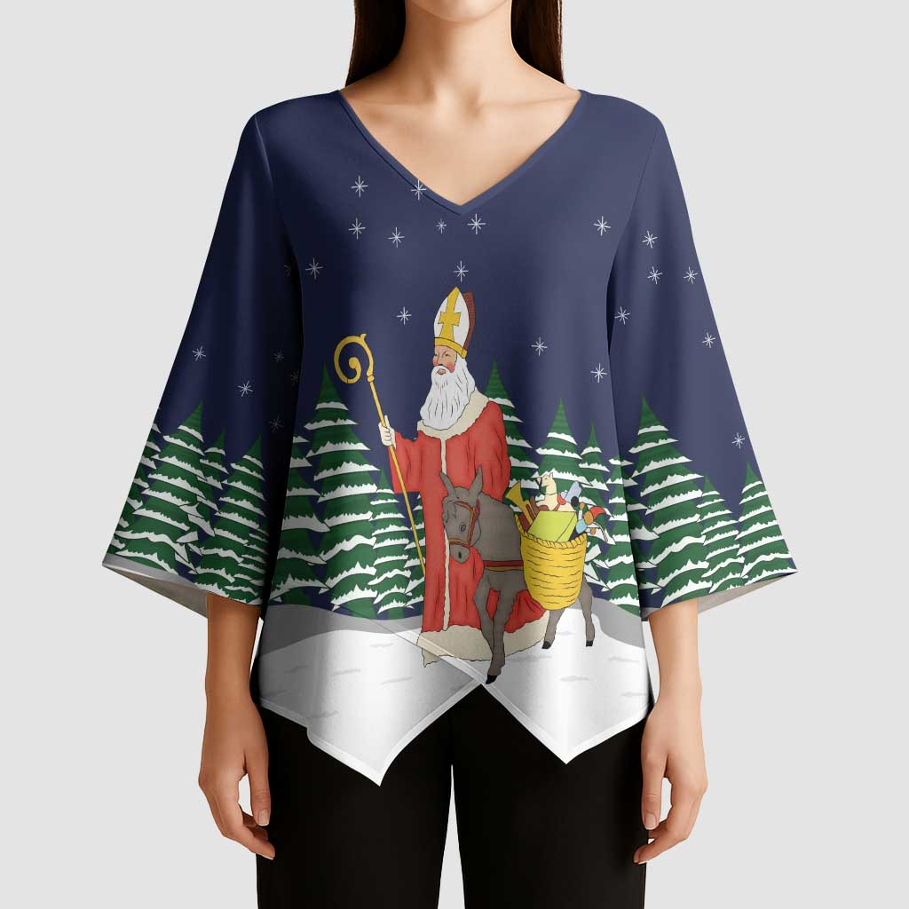 Saint Nicholas Christmas Kimono Sleeve Blouse Xmas Holiday Patterns - Wonder Print Shop
