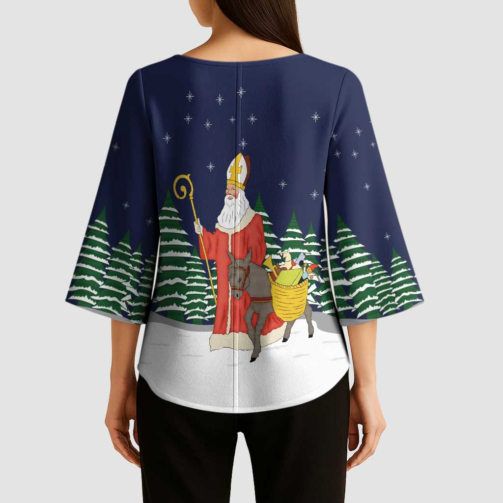 Saint Nicholas Christmas Kimono Sleeve Blouse Xmas Holiday Patterns - Wonder Print Shop