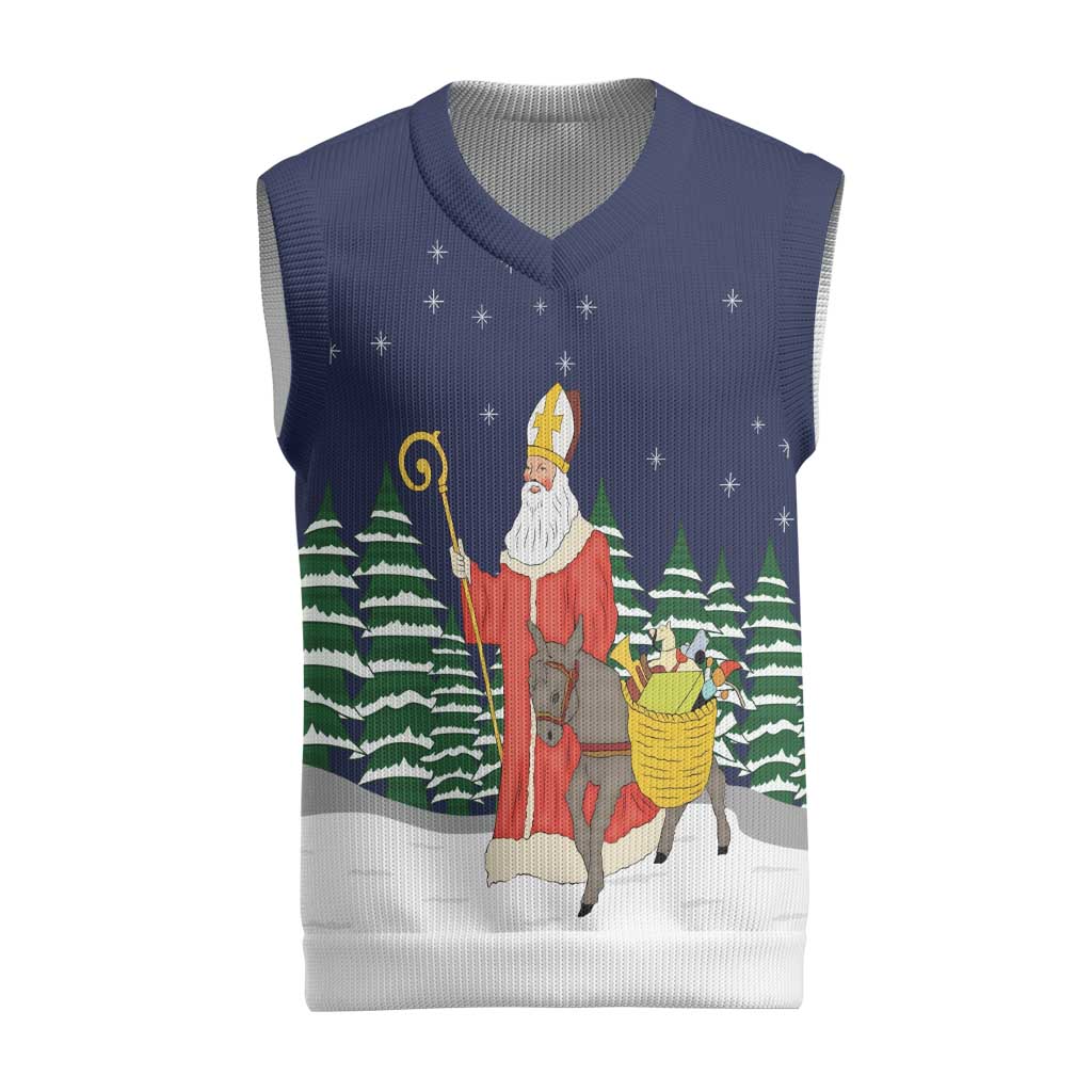 Saint Nicholas Christmas Knitted V-Neck Vest Xmas Holiday Patterns - Wonder Print Shop