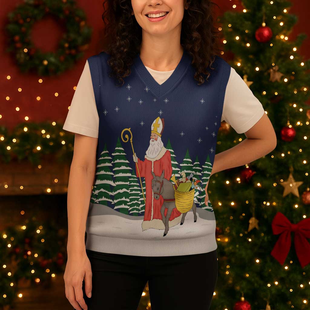 Saint Nicholas Christmas Knitted V-Neck Vest Xmas Holiday Patterns - Wonder Print Shop