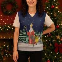 Saint Nicholas Christmas Knitted V-Neck Vest Xmas Holiday Patterns - Wonder Print Shop