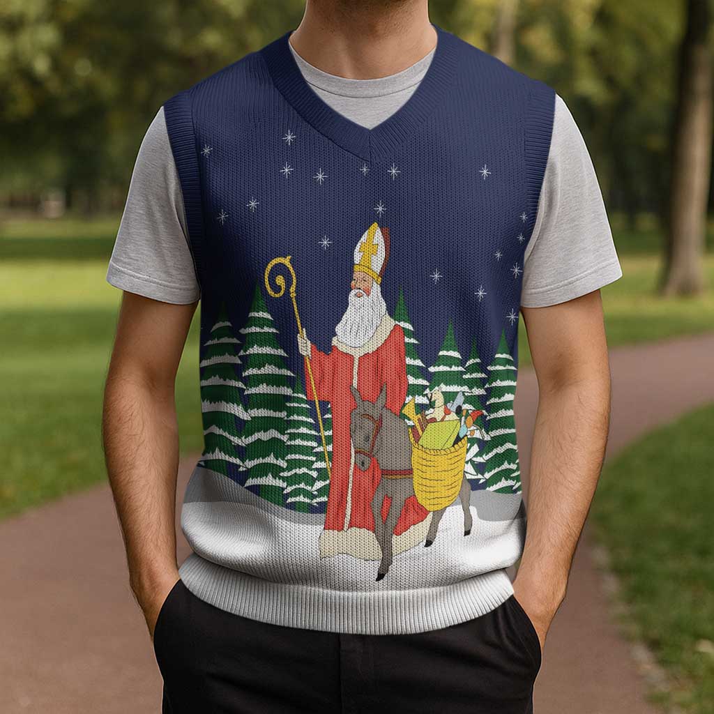 Saint Nicholas Christmas Knitted V-Neck Vest Xmas Holiday Patterns - Wonder Print Shop