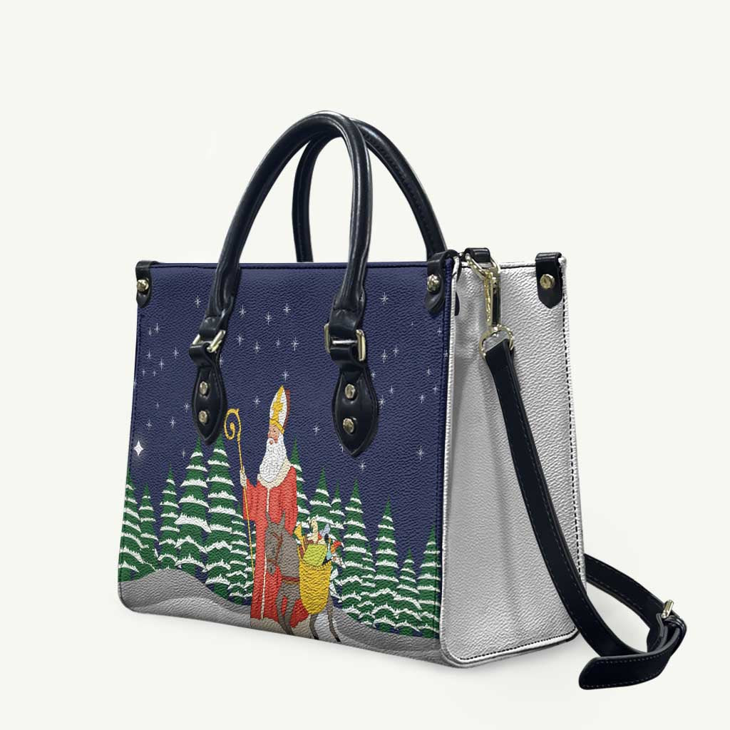 Saint Nicholas Christmas Leather Bag Xmas Holiday Patterns - Wonder Print Shop