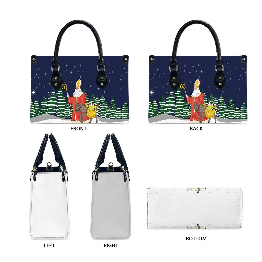 Saint Nicholas Christmas Leather Bag Xmas Holiday Patterns - Wonder Print Shop