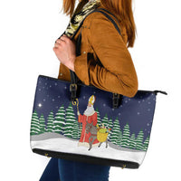 Saint Nicholas Christmas Leather Tote Bag Xmas Holiday Patterns - Wonder Print Shop