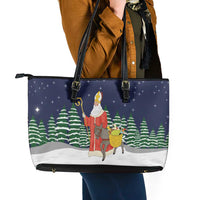 Saint Nicholas Christmas Leather Tote Bag Xmas Holiday Patterns - Wonder Print Shop