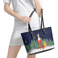 Saint Nicholas Christmas Leather Tote Bag Xmas Holiday Patterns - Wonder Print Shop