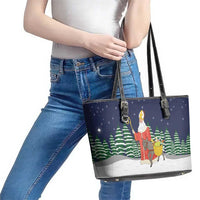 Saint Nicholas Christmas Leather Tote Bag Xmas Holiday Patterns - Wonder Print Shop