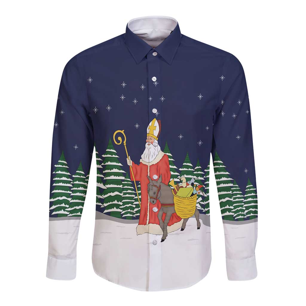 Saint Nicholas Christmas Long Sleeve Button Shirt Xmas Holiday Patterns - Wonder Print Shop