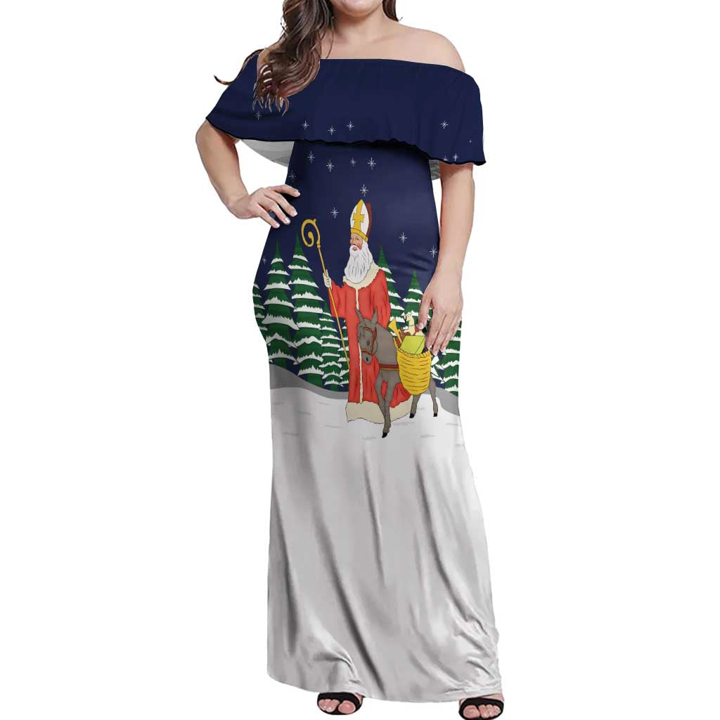 Saint Nicholas Christmas Off Shoulder Maxi Dress Xmas Holiday Patterns - Wonder Print Shop