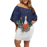 Saint Nicholas Christmas Off Shoulder Short Dress Xmas Holiday Patterns - Wonder Print Shop