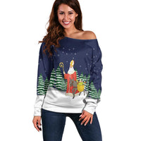 Saint Nicholas Christmas Off Shoulder Sweater Xmas Holiday Patterns - Wonder Print Shop